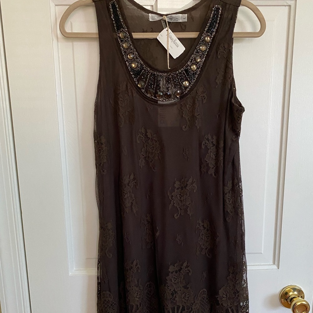 Brown lace dress sleeveless